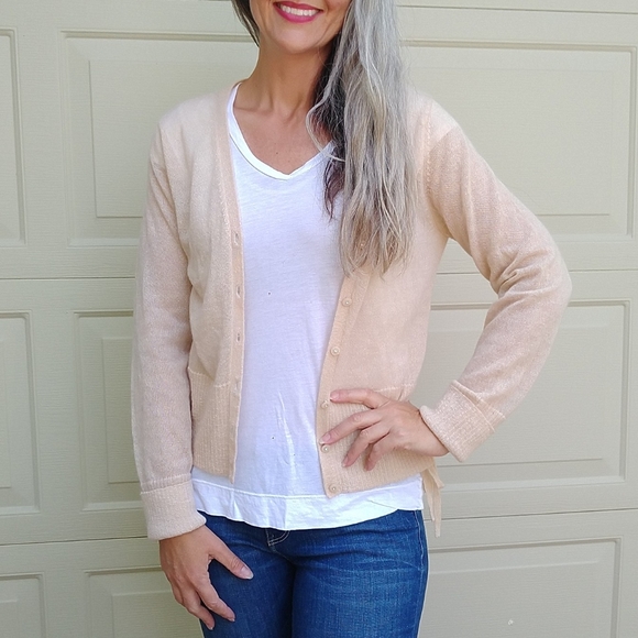 anthropologie MOTH pale peach mohair cardigan S M - Picture 1 of 9
